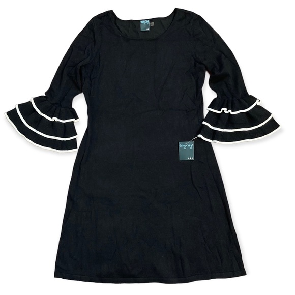 Gabby Skye Tiered Bell Sleeve Rayon Knit Sweater Dress Women’s Large Black - Picture 3 of 9
